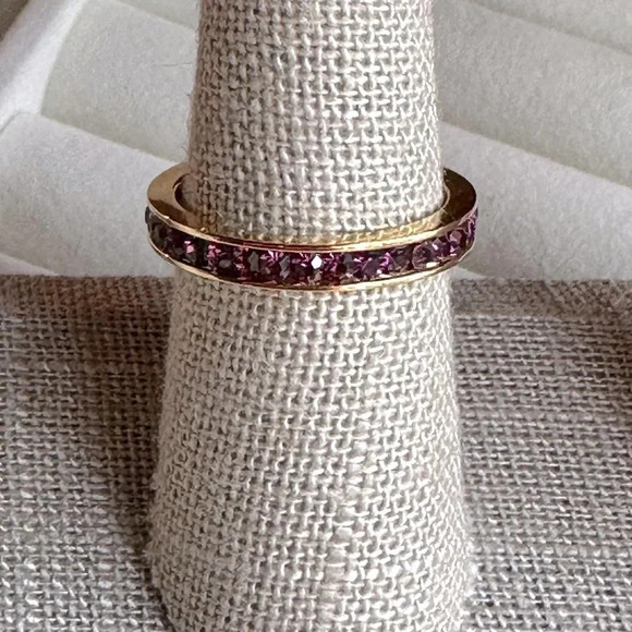 Boutique Jewelry - Purple Amethyst Colored CZ 18k Gold Stainless Steel Eternity Band Ring February